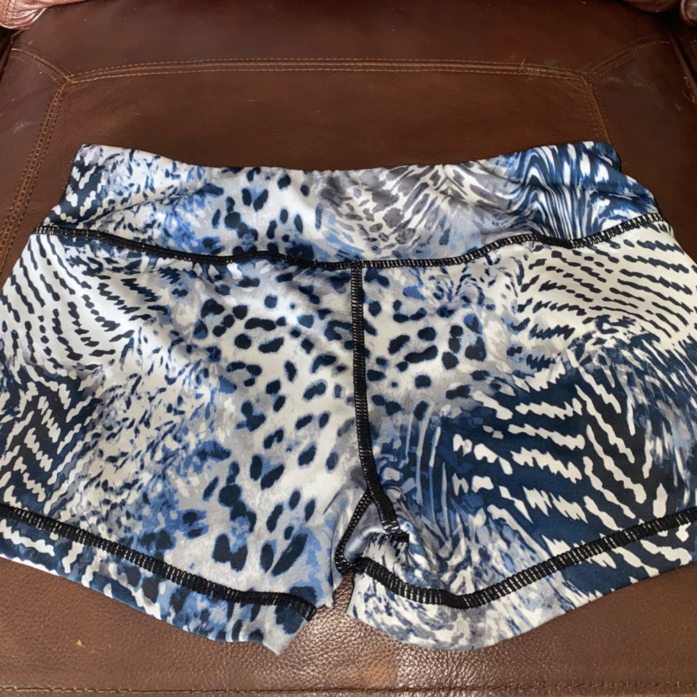 multi animal print blue/white workout shorts